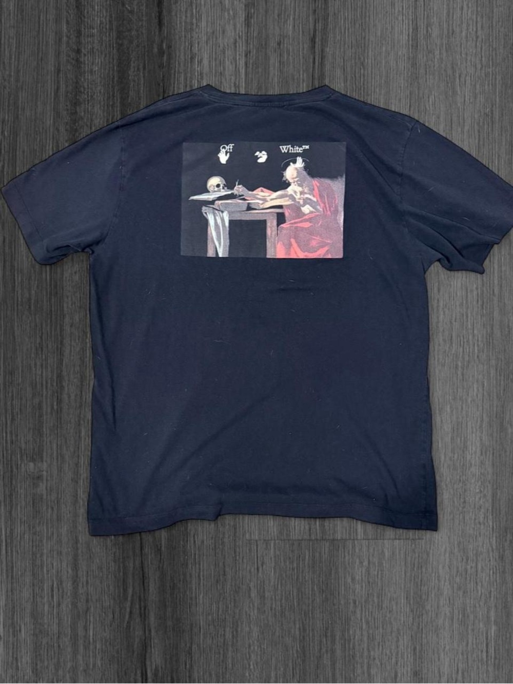 Off-White Navy Short Sleeve Graphic Back Tee